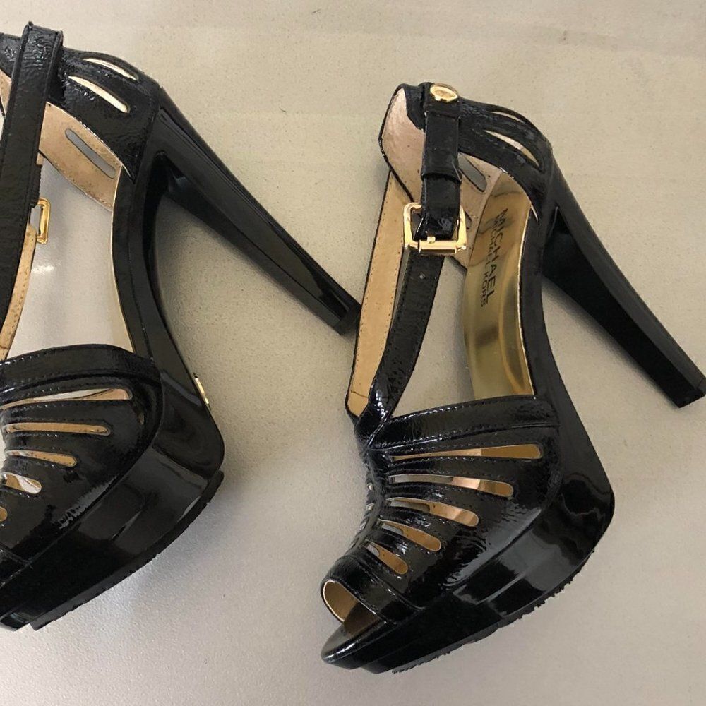 Michael Kors Black Patent Leather Platform Sandals - Picture 9 of 16